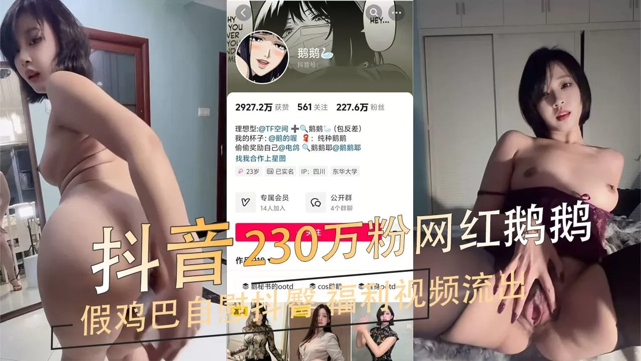 抖音230万粉网红鹅鹅罕见脸穴同框假鸡巴自慰抖臀福利视频